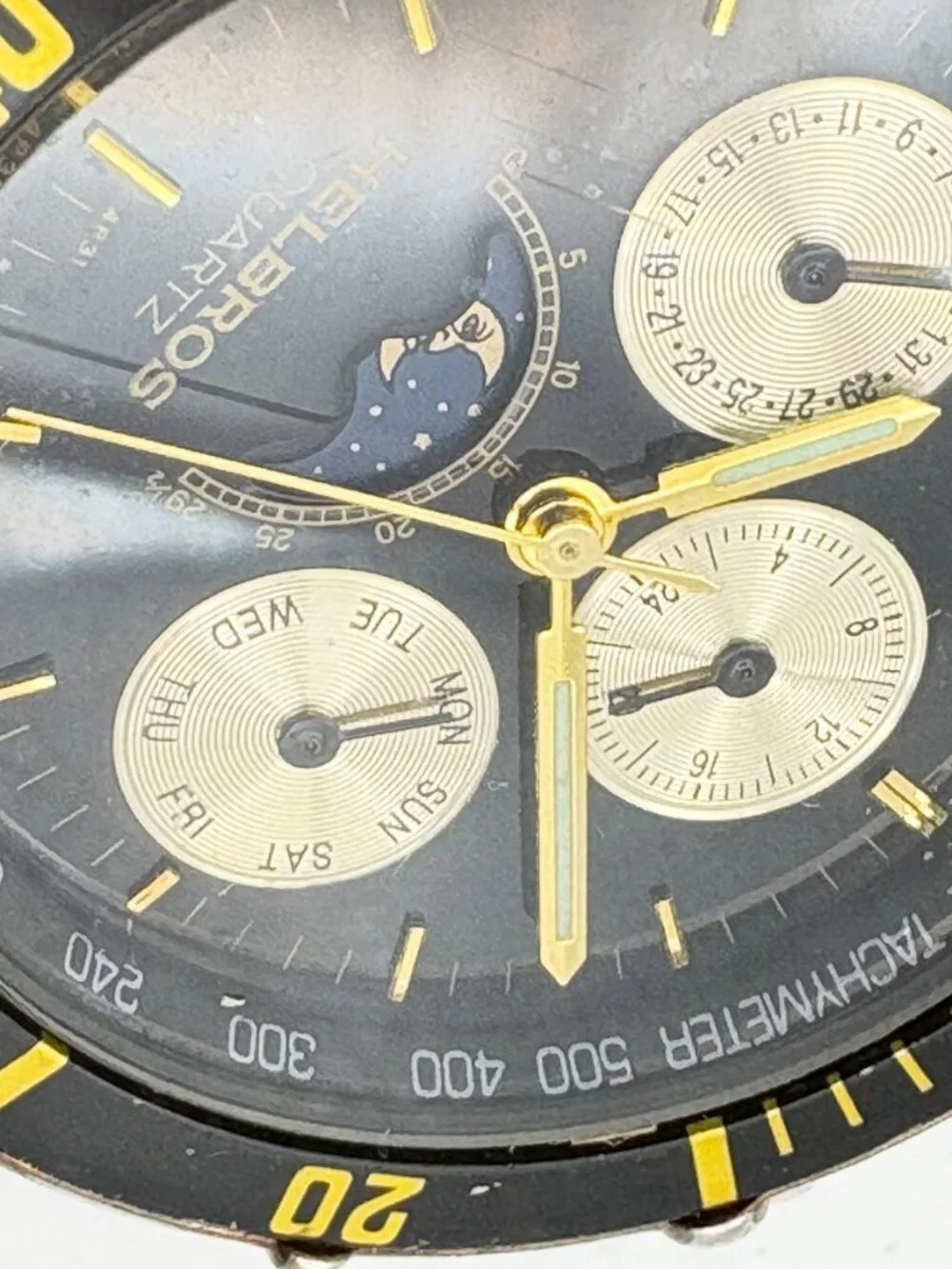 Helbros Quartz Moonphase Watch Head 38mm Diver Bezel Subdials Vintage 9301 4P31
